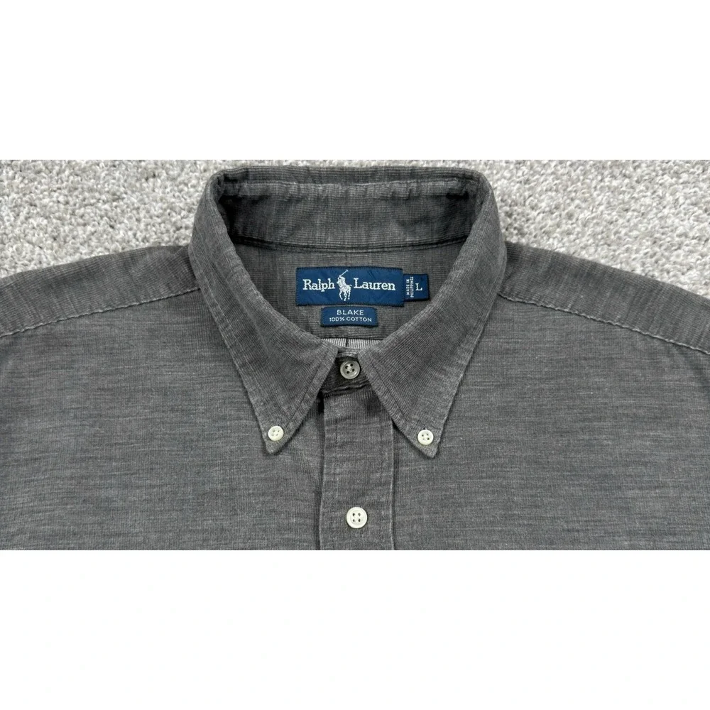 Ralph Lauren Blake Corduroy Shirt Mens L Gray Button Down Pony Blue Tag